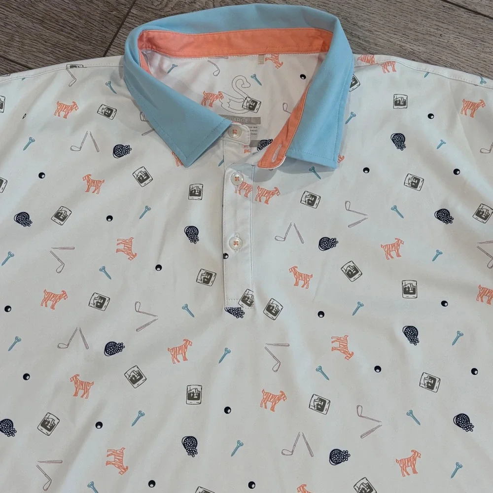 Swannies Golf Polo Mens XL White Goat All Over Pattern Print Preppy Athletic - Picture 1 of 8